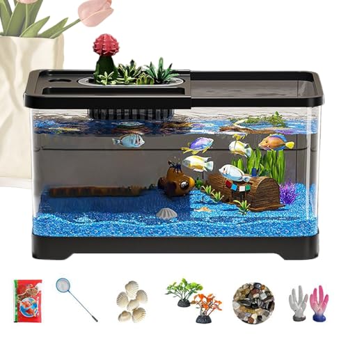 Hogvinnatil Kleines Aquarium Starter Set,Komplettes Aquarium Set Mit LED-Beleuchtung Und Filter - Staubgeschützte Unterwasserlandschaft Deko Für Schreibtisch Wohnzimmer Schlafzimmer Zuhause Kinder Hogvinnatil Kleines Aquarium Starter Set,Komplettes Aquarium Set Mit LED-Beleuchtung Und Filter - Staubgeschützte Unterwasserlandschaft Deko Für Schreibtisch Wohnzimmer Schlafzimmer Zuhause Kinder von Hogvinnatil