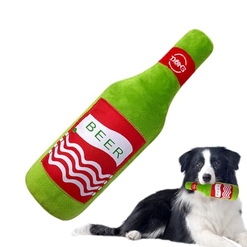 Hogvinnatil Plüsch Flasche Hundespielzeug, Hundemande -Spielzeugflasche, Bierflasche kauen Plüschspielzeugspiele, Hundequietschers Welpe Zahnen, interaktive Spiele Haustiervorräte für kleine von Hogvinnatil