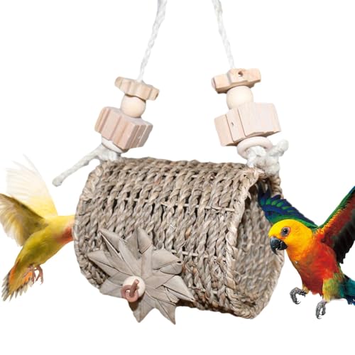 Hogvinnatil Rattan Bird Nest, Vogelkäfignest | Rattan Vogelbett,Atmungsaktives kleines Tierhaus für Sitticheet Cockatiel Conure Lovebird Canary Finch von Hogvinnatil