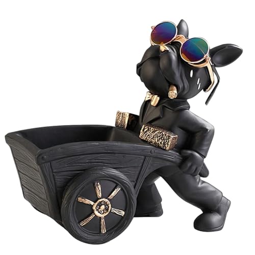 Hogvinnatil Schlüsselschale für Eingangstisch, niedliche Schlüsselschale - Harzhund Figur Candy Bowl - Netter Hund zieht einen Trolley -Design Desk Home Decor -Figur für Wohnzimmer von Hogvinnatil