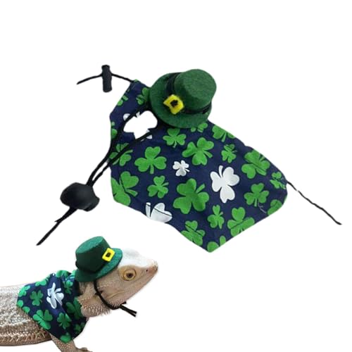 Hogvinnatil St. Patrick's Day Haustierkostüm, Cloak und Hut - Shamrock Muster Bandanas Welpenparty Kleidung - Irish Festival Cosplay -Kostüm, Kleintieranzug für Echsenhamster Leopard Gecko von Hogvinnatil