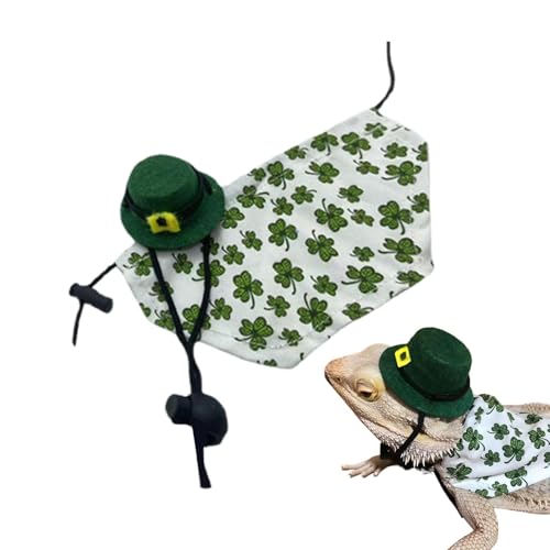 Hogvinnatil Umhang und Hut, St. Patrick's Day Kostüm, Shamrock Muster Bandanas Welpenparty Kleidung, Irish Festival Cosplay -Kostüm, Kleintieranzug für Echsenhamster Leopard Gecko von Hogvinnatil