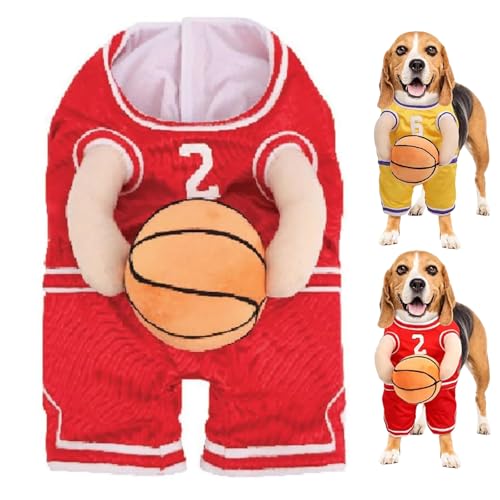 Dog Basketball Costume with Ball, Dog Basketball Player Costume, Dog Basketball Costume Holding Ball, Dog Basketball Jersey with Ball Costume (L,Red) von Hohny