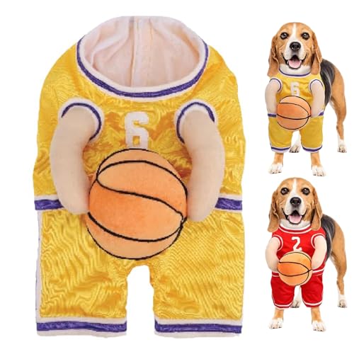 Dog Basketball Costume with Ball, Dog Basketball Player Costume, Dog Basketball Costume Holding Ball, Dog Basketball Jersey with Ball Costume (L,Yellow) von Hohny