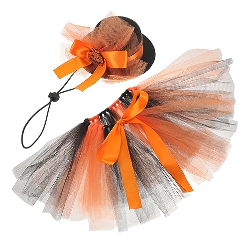 Hohopeti 1 Satz Halloween-Haustier-verkleidungsset Halloween-Haustier-Kopfschmuck Hundebekleidung Halloween-Katze Verkleiden Sich Haustiere Kostüm Katze Tutu Kostüme Orange Gittergewebe von Hohopeti