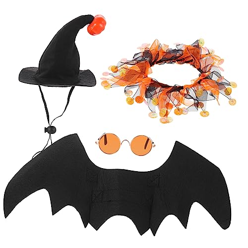 Hohopeti 1 Satz Halloween-Hut Halloween-hundemütze Hundehorn Welpe Halstuch Fledermauskostüm Hundefledermausflügel Kostüm Kleines Hundezubehör Halloween-kostüm Für Haustiere Katze Polyester von Hohopeti