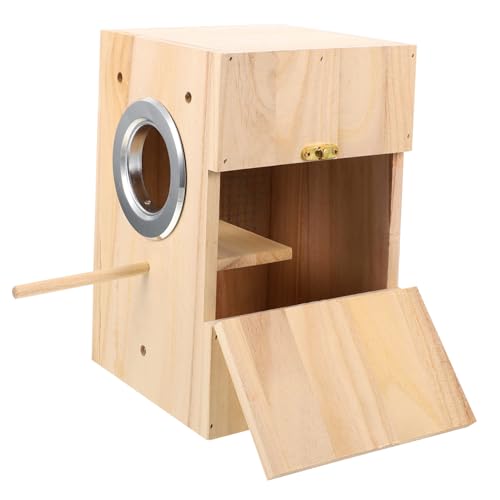 Hohopeti 1Stk Vogelzuchtbox Nymphensittich-Spielplatz Vogelkäfig Vogelvolierenkäfig Käfig für Nymphensittiche nistkasten für gartenvögel vogelhaus Vogelnisthalter Vogelnest hölzern Beige von Hohopeti