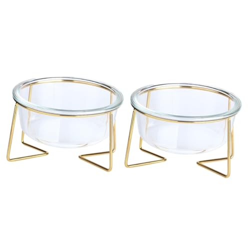 Hohopeti 2 STK Haustiernapf aus Glas erhöhter Hundenapf Futternapf für Katzen Nahrung Wasser Feeder pet Water Bowl Dog Food Bowl Katzennapf Fressnapf für Haustiere mit hoher Basis Eisen von Hohopeti