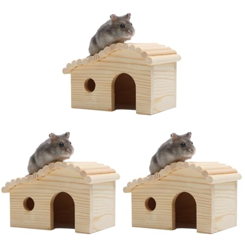 Hohopeti 3St Hamsterhütte Hamster käfig Hamster cage hamsterzubehör nager zubehör Holzhaus für Hamster Hamsterhäuser Verschachtelung Hamsterversteck Haustier-Mäuse-Hütte Holzhütte Protokoll von Hohopeti