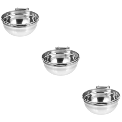 Hohopeti 3St Haustiernapf aus Edelstahl hundekäfig schüssel Kiste Wasserspender Hundenapf pet Water Bowl Wassernapf für Haustiere Käfig Wassernapf Kiste Wasserschale Rostfreier Stahl Silver von Hohopeti