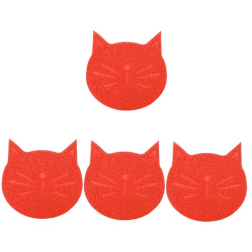 Hohopeti 4 Stück Matte in Katzenform Welpen Tischset Hundematten Hunde Wassermatte Katze Geschirr Matte Hunde Matte hundepolster katzenfutter Katzenmatten Hundematte zum Füttern PVC rot von Hohopeti