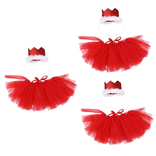 Hohopeti 6-Teiliges Geburtstagsgaze-Hundekleid Sommer-Haustier-Outfit – Hut Für Welpen Mit Mesh + Hunde Hochzeit Kleines Mädchen Rock Tutu Rote Krone Zubehör Stirnband von Hohopeti