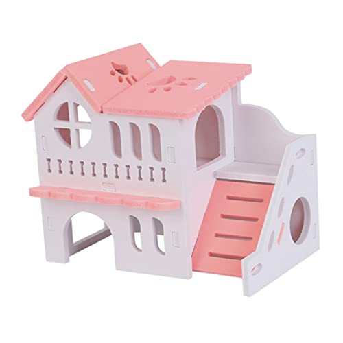 Hohopeti Doppel Hamster Villa Rattenschloss Hamsterhaus Schichten Tierisches Spielzeug Hamsterspielzeug Einstreu Für Hamster Igel Spielzeug Rennmaus Spielzeug Für Igel Hölzern Rosa von Hohopeti