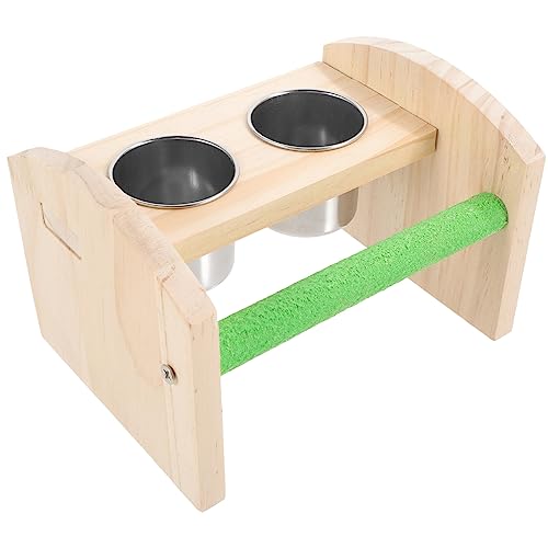 Hohopeti Edelstahl Vogel Feeder Cup Holz Ständer Papagei Ausbildung Rack für Ziervögel von Hohopeti