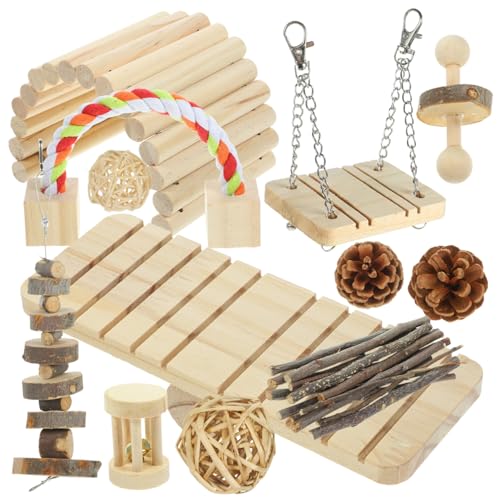 Hohopeti Hamster Kauspielzeug Set Aus Holz 1 Set Mit Wippe Schaukelspielzeug Und Zubehör Für Kleintiere Ideal Für Hamster Kaninchen Und Andere Nager Fördert Spiel Und Beschäftigung von Hohopeti