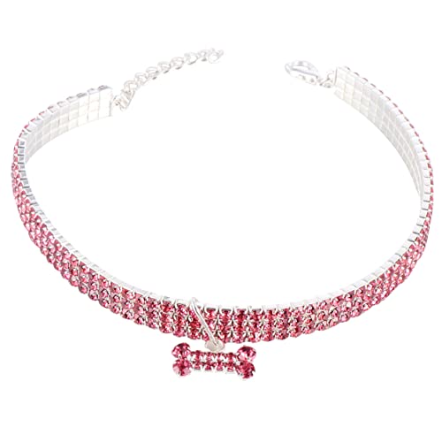 Hohopeti Hundehalskette mit Kristallperlen Haustierhalsband verstellbare Schnalle modisches Haustier-Accessoire Rosa Größe S für draußen von Hohopeti