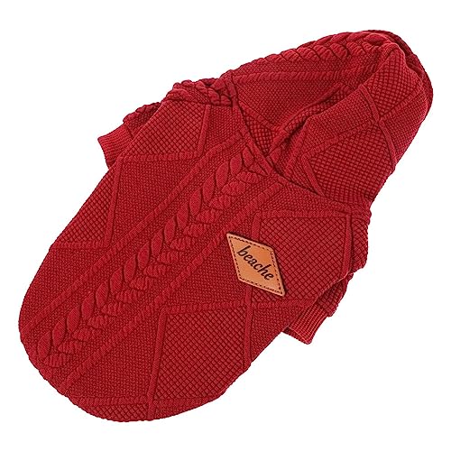 Hohopeti Haustier-Pullover rote Kapuzenpullis roter Kapuzenpullover Haustierkleidung Hund gestrickter Pullover hundemantel Dog Raincoat Hundepullover mit Kapuze Warme Hundekleidung Garn von Hohopeti