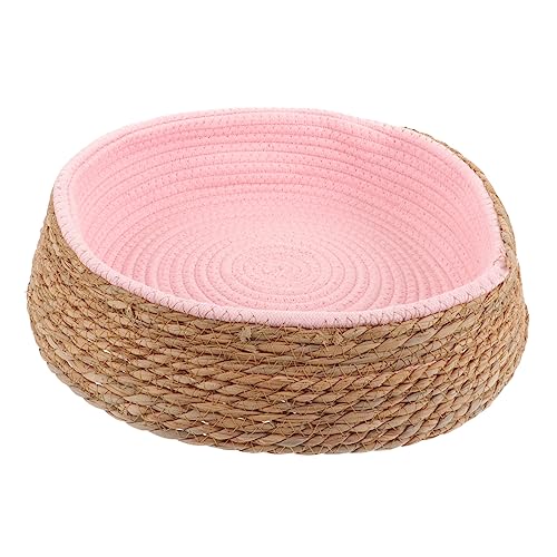 Hohopeti Haustierbett Aus Rattan Welpen Katzenbett Gewebtes Haustierbett Haustier Schläft Bequeme Welpenmatte Haustiernestkissen Geflochtenes Hundebett Gewebte Haustiermatte Grasweide Rosa von Hohopeti