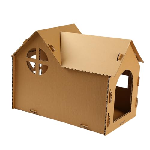 Hohopeti Katzenhaus Haustier Katze Zubehör Kätzchen Spielen Wellpappe Haustier Katze Versorgung Kätzchen-spielspielzeug Katzenzeltbett Katzenkratzlounge Katzenbetten Wellpapier Light Brown von Hohopeti