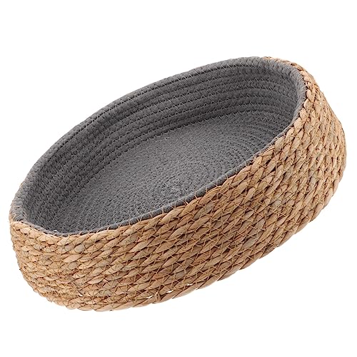 Hohopeti Katzenschlafbett Rattan Haustierbett Kreis Hundebett Rattan Hundebett Rundes Kissen Katzenversorgung Rattan Gewebtes Haustierbett Kühlendes Haustiernest Kleines Gras Weide Rattan Bett von Hohopeti