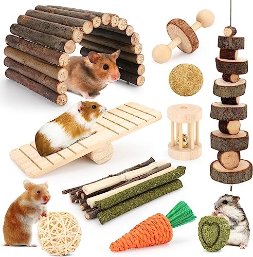 Hojalis Hamsterspielzeug, Meerschweinchen-Spielzeug, Wippenschaukel, Holzbrücke, Rattenspielzeug, Hamster-Kauspielzeug, Kleintier-Zähnenspielzeug, Zahnpflege, Holzzubehör für Meerschweinchen, von Hojalis