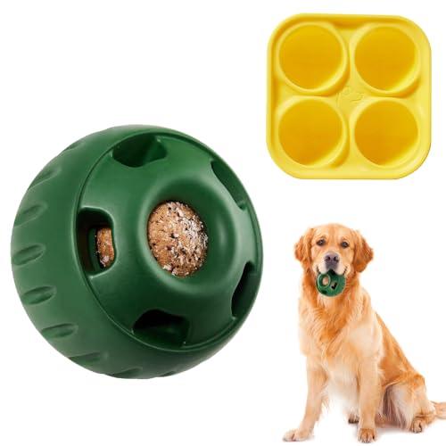 Hojalis Schleckball Hunde, Pupsicle Hunde Kauspielzeug, Schleckball für Hunde, Interaktives Hunde Leckerli Ball Spielzeug, Befüllbares Leckerli-Spenderspielzeug, Hunde ängste Lindern (Grün Gelb von Hojalis