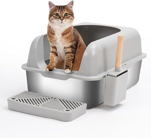 Enclosed Stainless Steel Cat Litter Box with Lid Extra Large Litter Box for Big Cats XL Metal Litter Pan Tray with High Wall Sides Enclosure, Non-Sticky, Anti-Leakage, Easy Cleaning von HoldOneLight