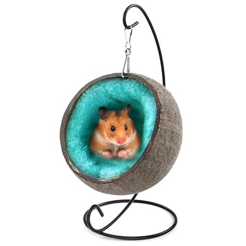 Hamster Kokosnuss Versteck, Natürliche Kokosnuss Hamsterversteck-Hängematte, Hamster Hängehaus Mit Kokosnussschalen Und Warmer Unterlage, Kleintier-Lebensraum von Holdes