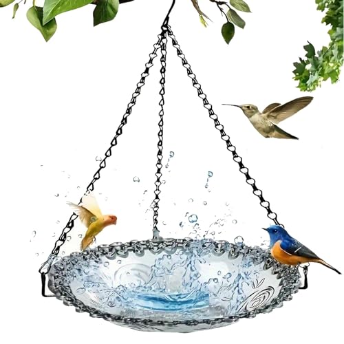 Holdes Garten-Vogelfutterhäuschen, Vogelbadschale | Vogelfutterstation für den Außenbereich, transparente Vogeltränke für den Außenbereich,Wetterfeste Vogelfutterschale mit Metallkette für die von Holdes