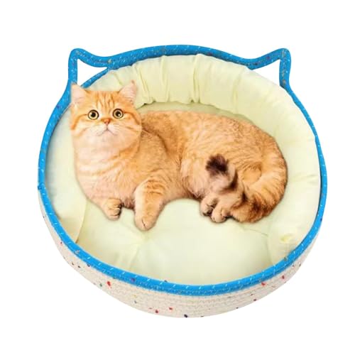 Holdes Katzenbettkorb,Kätzchenbettkorb,Haustierschlafbett ohne klebrige Haare | Baumwolle Seil Katze Ohr Design Sommer Cool Nest Runde Form Scratcher Niedlich Für Kleine Hund von Holdes