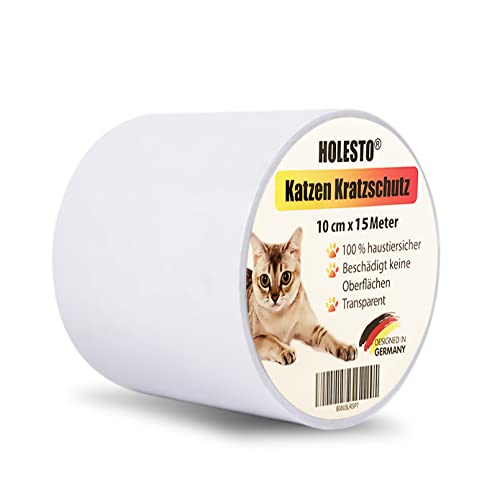 Holesto® Kratzschutz Katze/Hund - Transparent Selbstklebend Anti-Kratz-Foli - Antikratzfolie Katze - Kratzfestes - Kratzschutz für Sofa, Tür, Tisch und Möbel - Sticky Paws - NEU 2024 (15 m x 10 cm) von Holesto