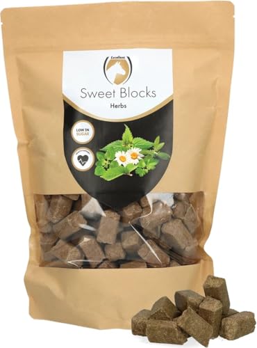 Excellent Horse Sweet Herbs Blocks - Leckerlis für Pferde - Zuckerfrei - Pferde - Kräutergeschmack - Brocken - Belohnung - 1 kg von Holland Animal Care