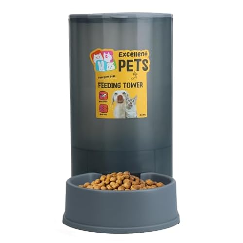 Futterturm von Excellent Pets – für 2,3 kg Trockenfutter – Futterstation für Haustiere – Futterturm – BPA-frei – rutschfeste Füße – Futterspender – grau von Holland Animal Care