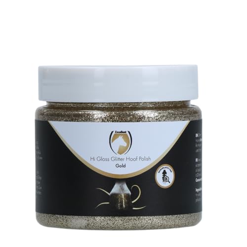 Holland Animal Care Hi Gloss Glitter Hoof Polish - Glitter für Hufe und Fell - Hufpflege - Feuchtigkeitsspendend - Inklusive Pinsel - Mikroplastikfrei - 150 ml - Gold von Holland Animal Care