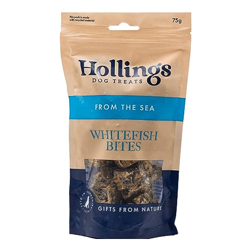 Hollings Whitefish Bites Hundeleckerlis, 100% natürlich mit frischem Fisch, luftgetrocknet, gesunde Leckereien für Hunde, hypoallergen und getreidefrei (75 g) von Hollings