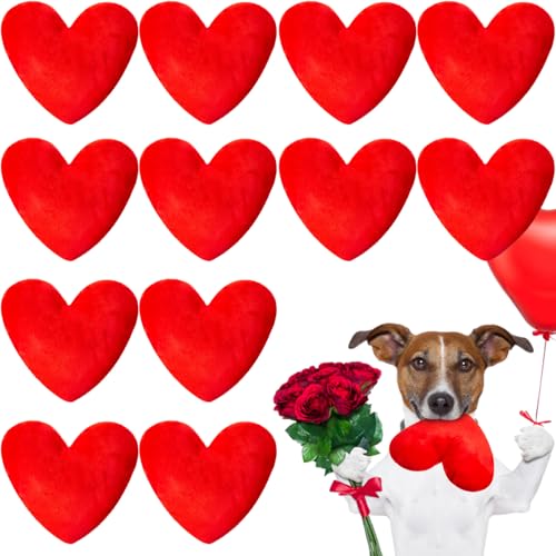 Hollowfly 12 Stück Valentine Stofftiere Rotes Herz Quietschspielzeug für Hunde Valentinstag Plüschtiere für Welpen Hund Valentinstag Kostüm Zubehör von Hollowfly