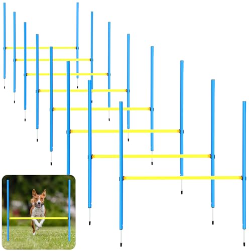 Hollowfly Agility-Stange für Hunde, verstellbar, für Beweglichkeitstraining, tragbar, für drinnen und draußen, 8-teiliges Set (blau und gelb) von Hollowfly