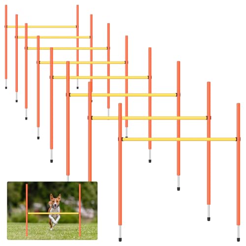 Hollowfly Agility-Stange für Hunde, verstellbar, für Beweglichkeitstraining, tragbar, für drinnen und draußen, 8 Stück (Orange und Gelb) von Hollowfly