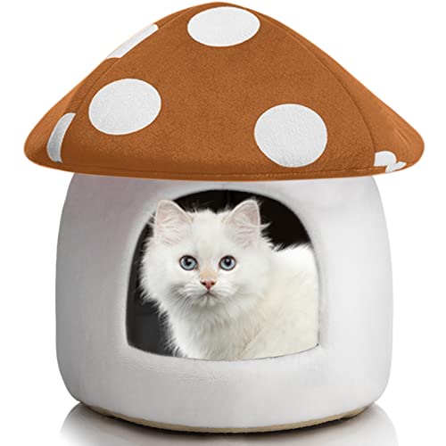 Hollypet Cozy Pet Bed Warm Cave Nest Schlafbett Pilzform Welpenhaus für Katzen und kleine Hunde, Braun von Hollypet