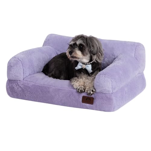 Hollypet Flauschiges Plüsch-Haustier-Katzen-Couch, weich, beruhigend, Haustier-Hundesofa, Betten für mittelgroße und kleine Katzen und Hunde, Hellviolett von Hollypet