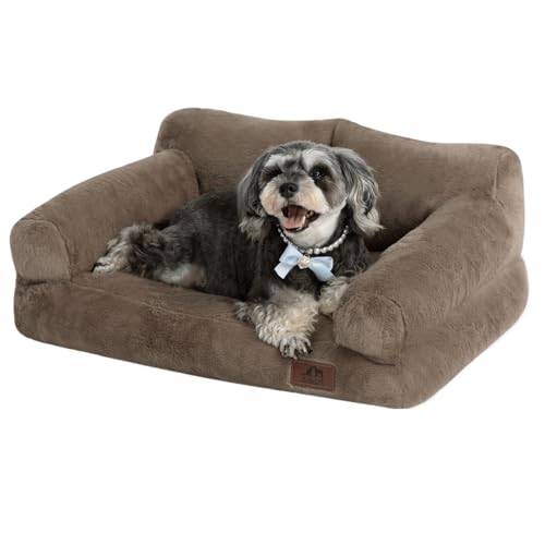 Hollypet Flauschiges Plüsch-Haustiersofa, weich, beruhigend, für mittelgroße und kleine Katzen und Hunde, Dunkelbraun von Hollypet