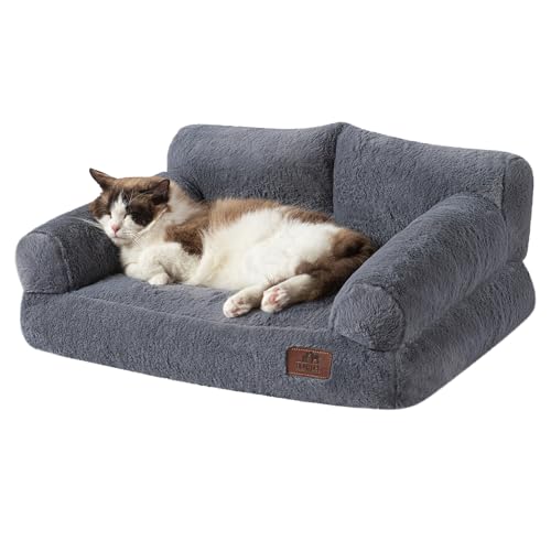 Hollypet Flauschiges Plüsch-Haustiersofa, weich, beruhigend, für mittelgroße und kleine Katzen und Hunde, Grau von Hollypet