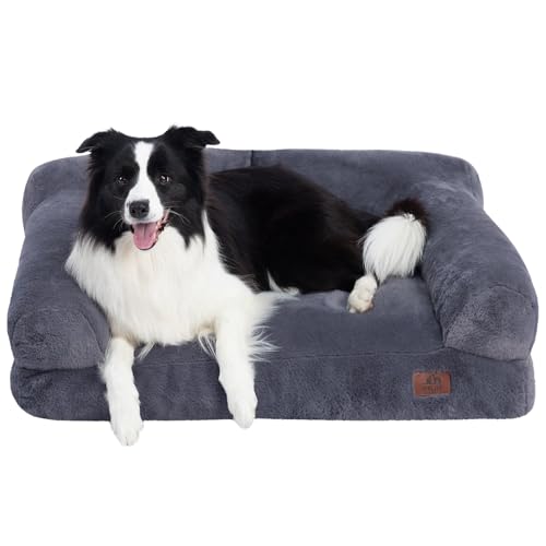 Hollypet Flauschiges Plüsch-Haustiersofa, weich, beruhigend, für mittelgroße und kleine Katzen und Hunde, Größe L, Grau von Hollypet