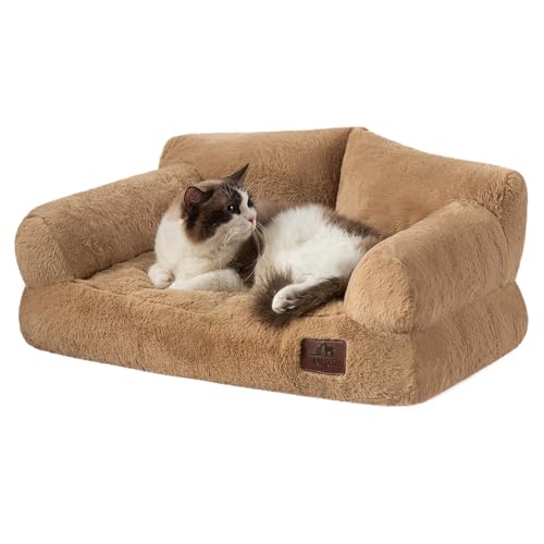 Hollypet Flauschiges Plüsch-Haustiersofa, weich, beruhigend, für mittelgroße und kleine Katzen und Hunde, Hellbraun von Hollypet