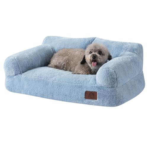 Hollypet Flauschige Plüsch-Haustier-Katzen-Couch, weich, beruhigendes Haustier-Sofa, Betten für mittelgroße und kleine Katzen und Hunde, Himmelblau von Hollypet