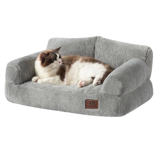 Hollypet Flauschiges Plüsch-Haustier-Katzensofa, weich, beruhigend, für mittelgroße und kleine Katzen und Hunde, Silbergrau von Hollypet