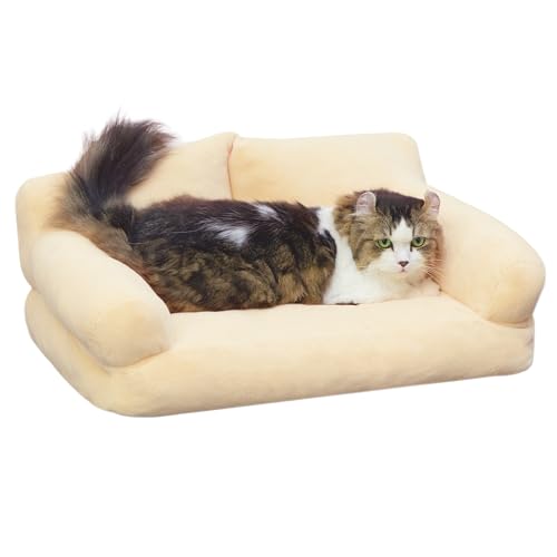 Hollypet Flauschiges Plüschsofa für Hunde und Katzen, weich, beruhigend, für mittelgroße und kleine Katzen und Hunde, Milchtee von Hollypet