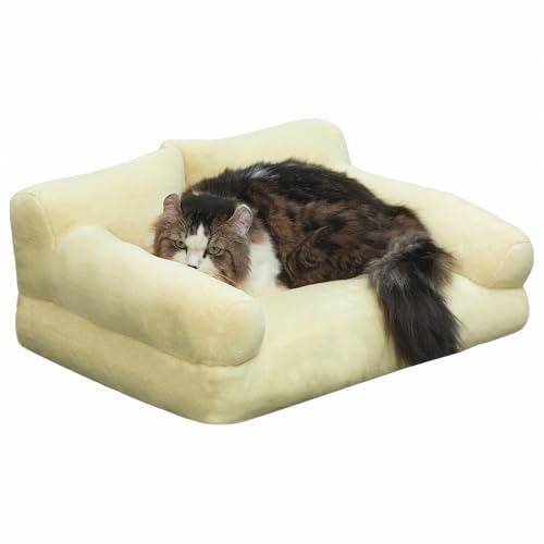 Hollypet Flauschiges Plüschsofa für Hunde und Katzen, weich, beruhigend, für mittelgroße und kleine Katzen und Hunde, Cornsilk von Hollypet