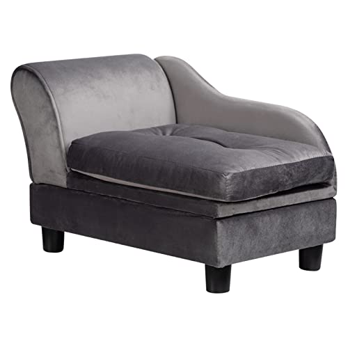 Hollypet Haustiersofa Couch mit Stauraum, Haustiersofa für Katzen und kleine Hunde, Luxus Mini Hundesofa Schlafsofa mit waschbarem Kissen, Dunkelgrau von Hollypet