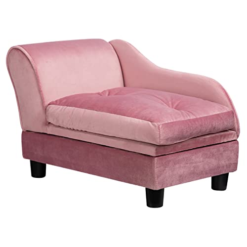 Hollypet Haustiersofa Couch mit Stauraum, Haustiersofa für Katzen und kleine Hunde, Luxus Mini Hundesofa Schlafsofa mit waschbarem Kissen, Korallenrosa von Hollypet